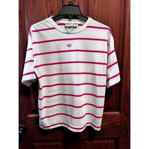 VTG 90s Huntington Ridge Striped T-Shirt Short Sleeve Casual Top Pink White M‎